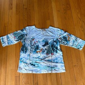 New Collections Etc. Winter Christmas Scene Sequin Embellshed Top